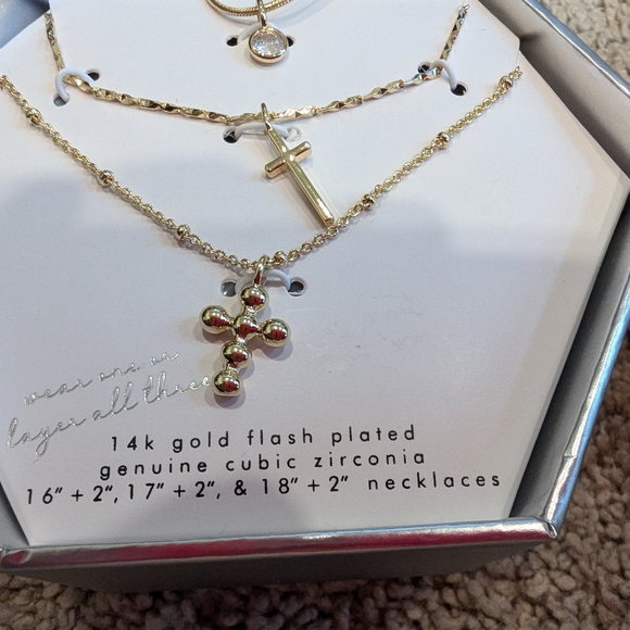 Isla & Alex 3 14K Gold Necklaces Cubic Zirconia NIB - Picture 4 of 6